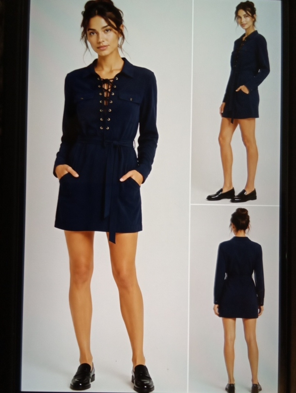 See By Chloe Nany Blue Lace Up Shirt Dress Cotton Utility Mini Dress Womens 4